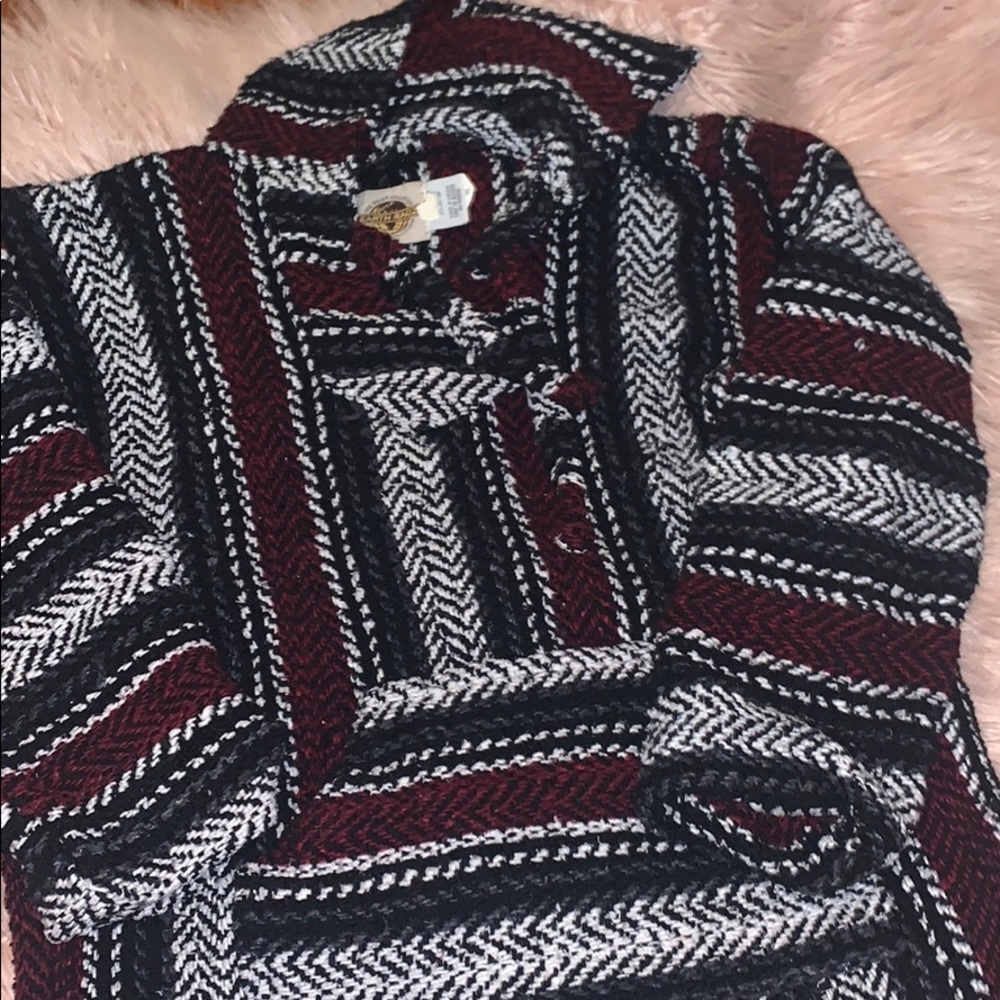 Black White and Maroon Baja sweatshirt/drug rug